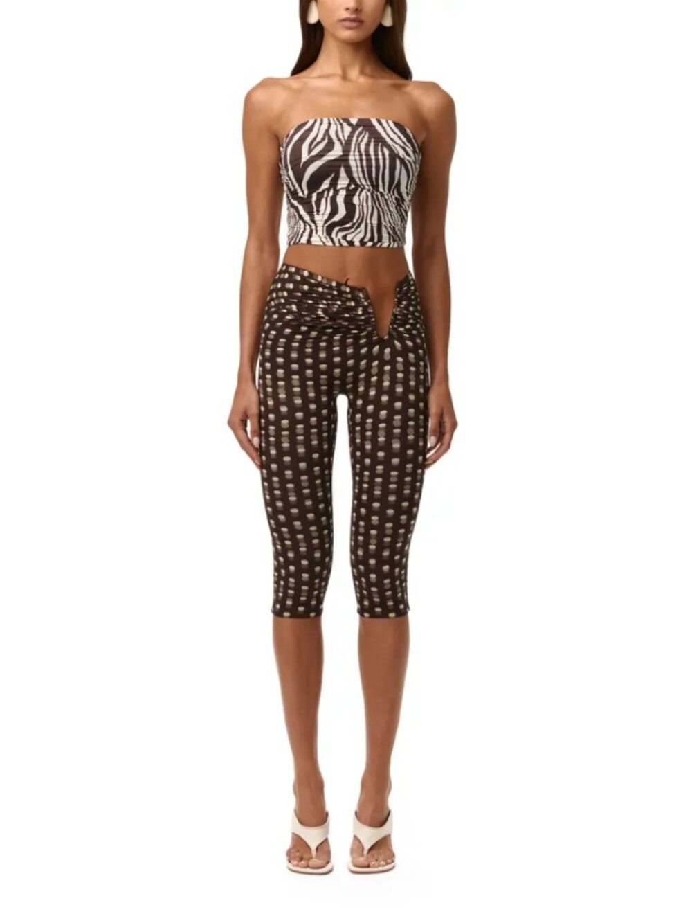 Naked Wardrobe Polka Dot Illusion Cutout Detail Mesh Capri Leggings Size XL NWT
